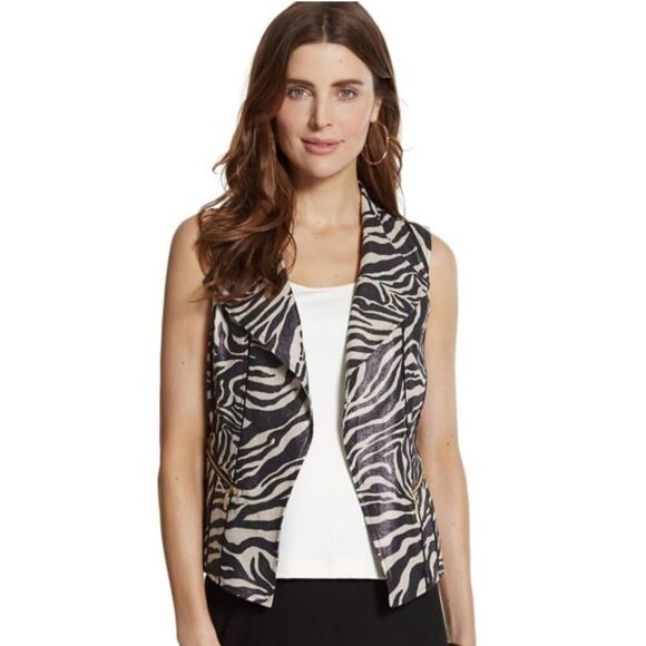 Chico's Jackets & Blazers - CHICOS WOMANS zebra VEST 3 XL 16-18 black metallic silver layered open drape